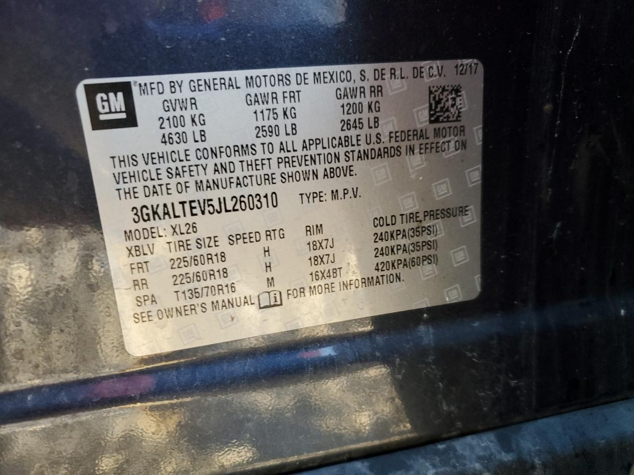 2018 GMC Terrain Sle VIN: 3GKALTEV5JL260310 Lot: 82722635