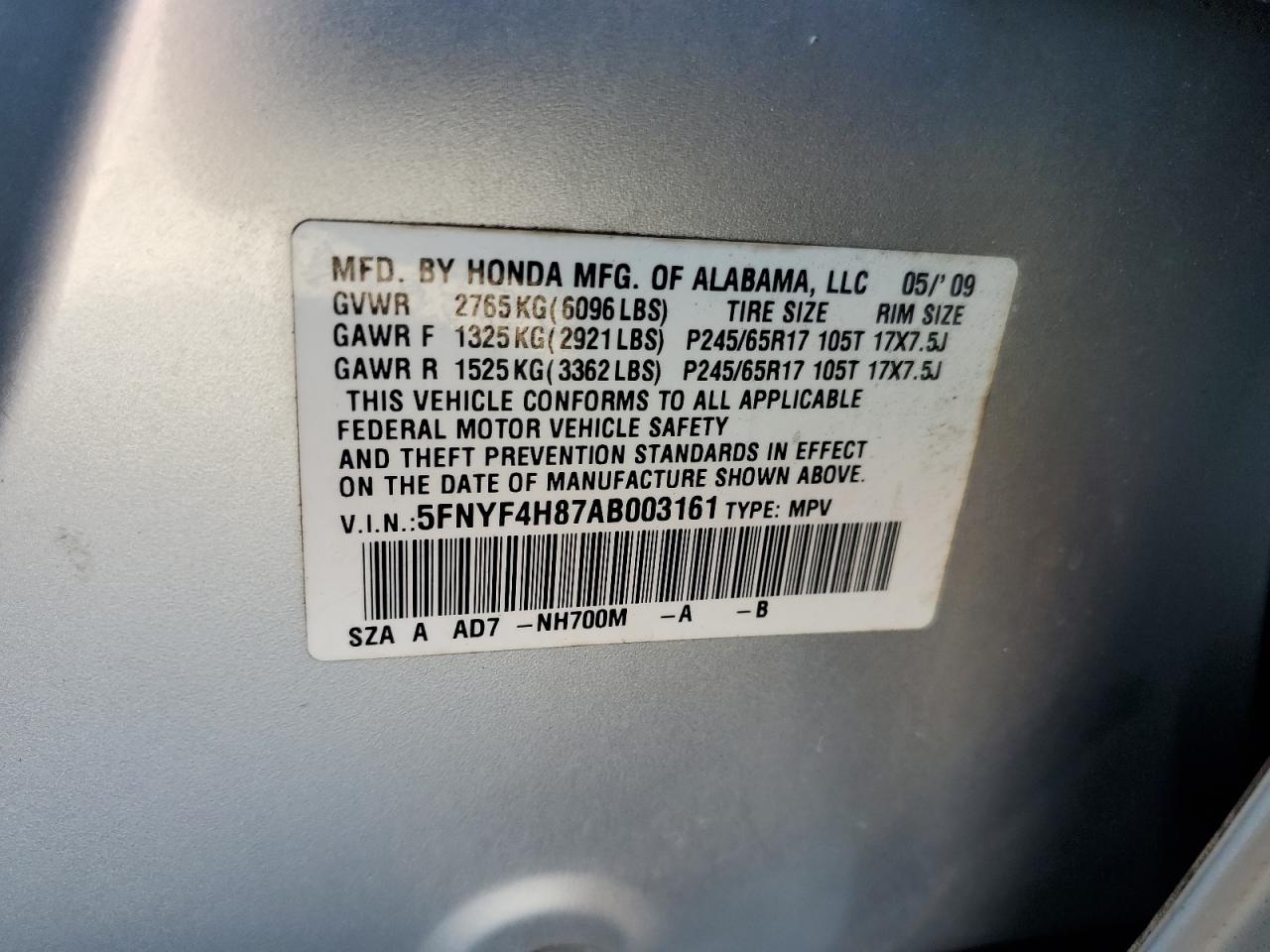 2010 Honda Pilot Touring VIN: 5FNYF4H87AB003161 Lot: 89436975