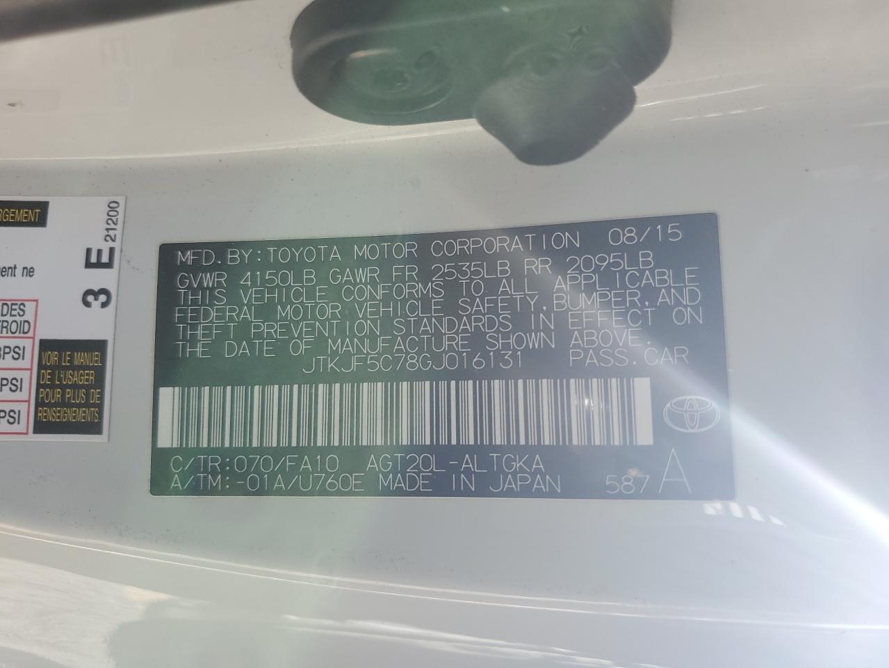 2016 Toyota Scion Tc VIN: JTKJF5C78GJ016131 Lot: 90740015