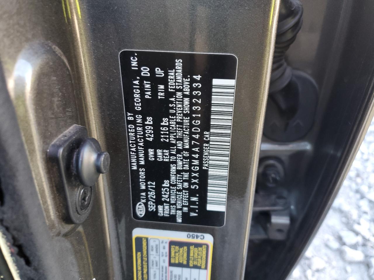 2013 Kia Optima Lx VIN: 5XXGM4A74DG132334 Lot: 86627055