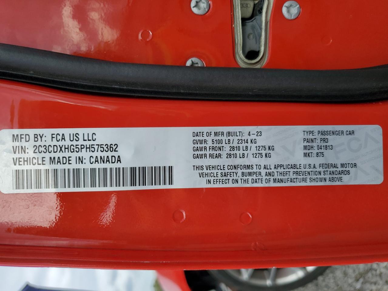 2023 Dodge Charger Gt VIN: 2C3CDXHG5PH575362 Lot: 85323185