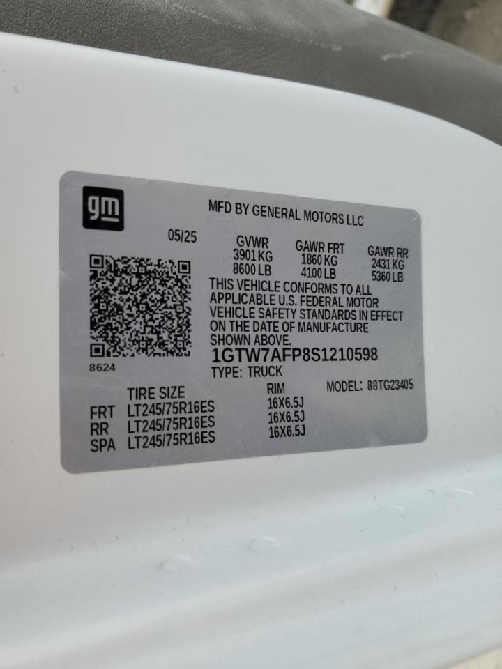 2025 GMC Savana G2500 Delivery Van VIN: 1GTW7AFP8S1210598 Lot: 89934755