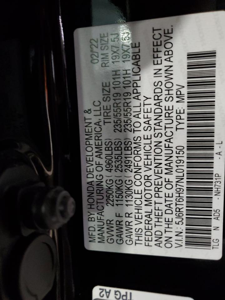 2022 Honda Cr-V Touring VIN: 5J6RT6H97NL019150 Lot: 86127015