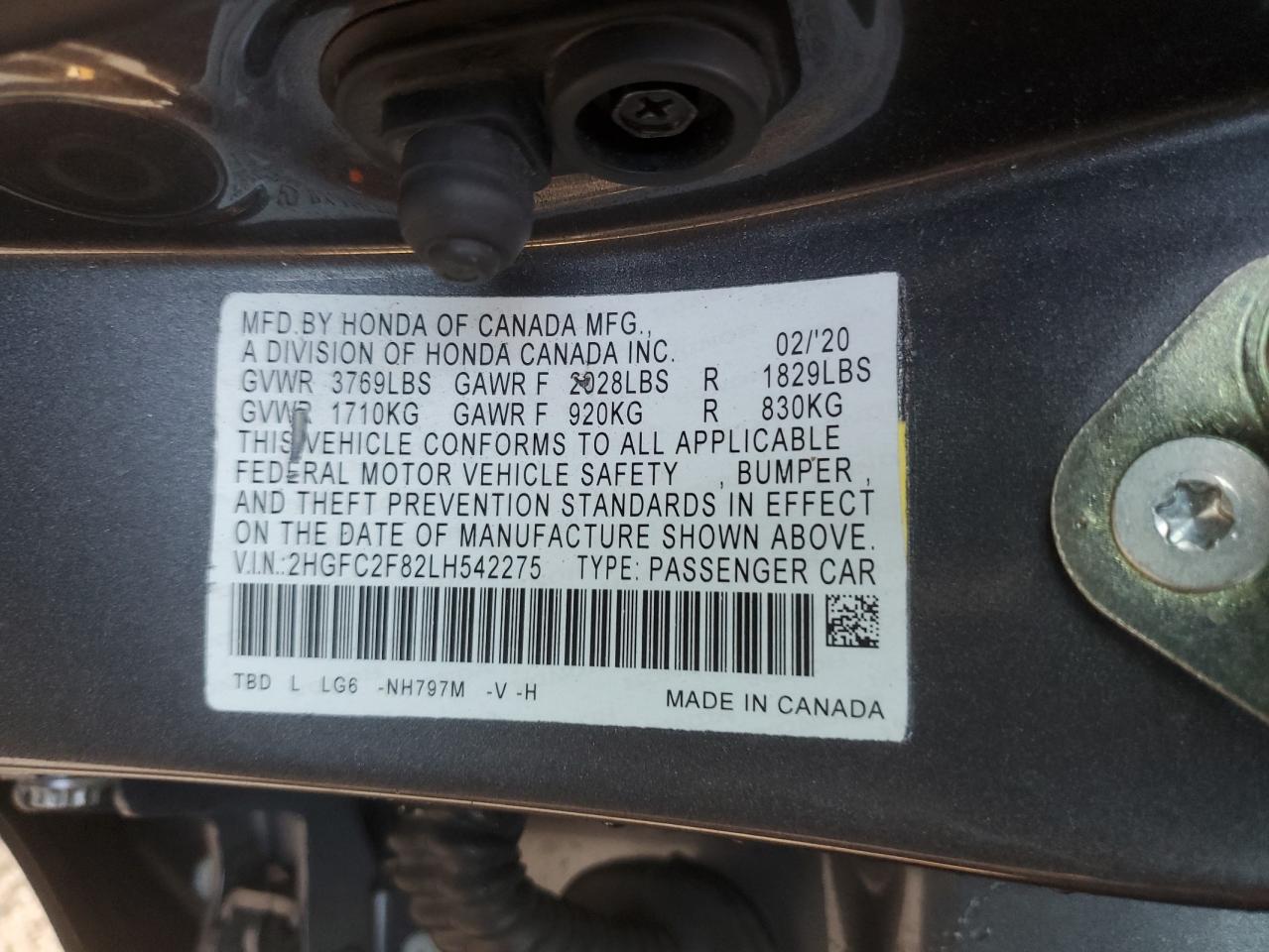 2020 Honda Civic Sport VIN: 2HGFC2F82LH542275 Lot: 84067305