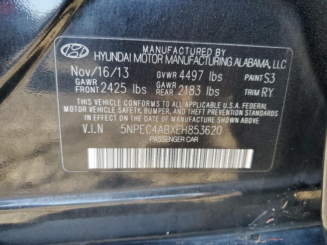 2014 Hyundai Sonata Se VIN: 5NPEC4ABXEH853620 Lot: 86131245