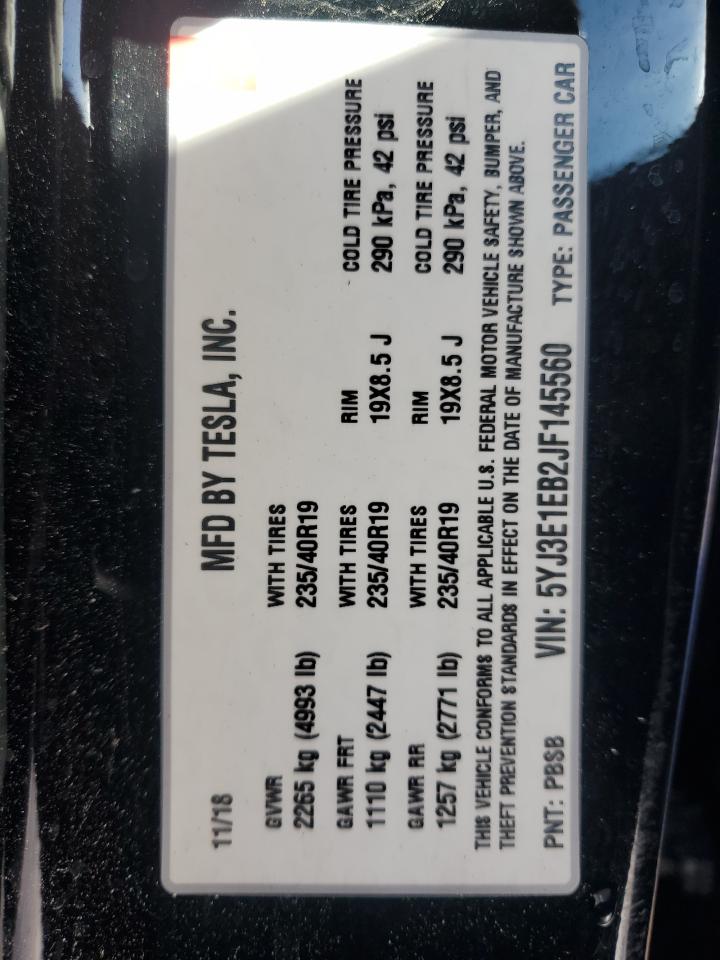 2018 Tesla Model 3 VIN: 5YJ3E1EB2JF145560 Lot: 84539205