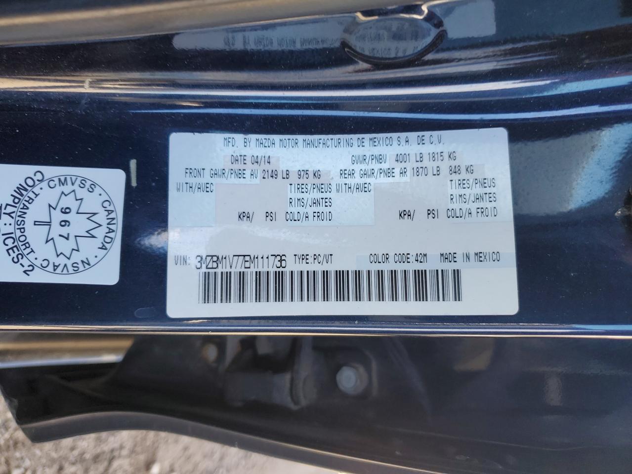 2014 Mazda 3 Touring VIN: 3MZBM1V77EM111736 Lot: 83837515