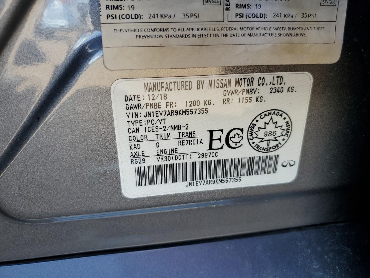 2019 Infiniti Q50 Luxe VIN: JN1EV7AR9KM557355 Lot: 82007955