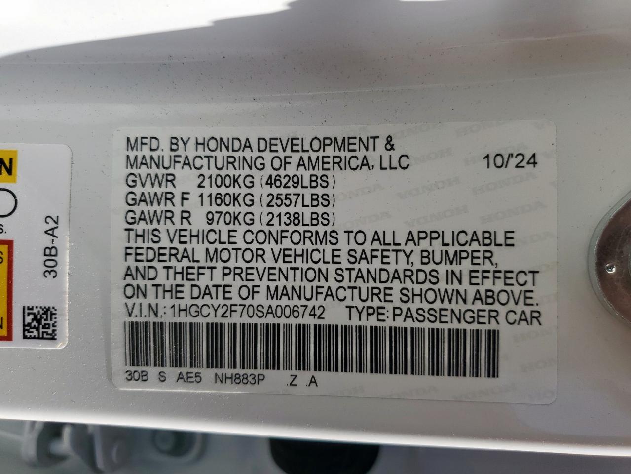 2025 Honda Accord Hybrid Sport-L VIN: 1HGCY2F70SA006742 Lot: 85914575