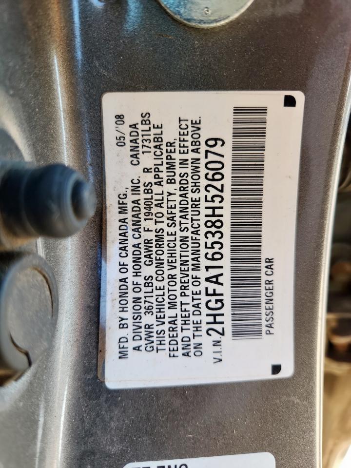 2008 Honda Civic Lx VIN: 2HGFA16538H526079 Lot: 86518785