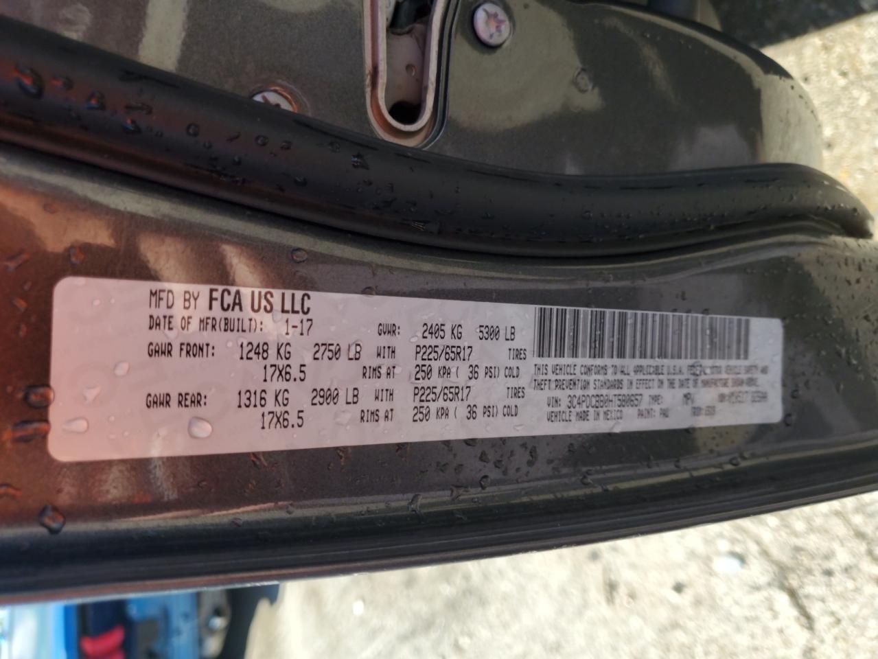 2017 Dodge Journey Sxt VIN: 3C4PDCBB0HT580657 Lot: 85883775