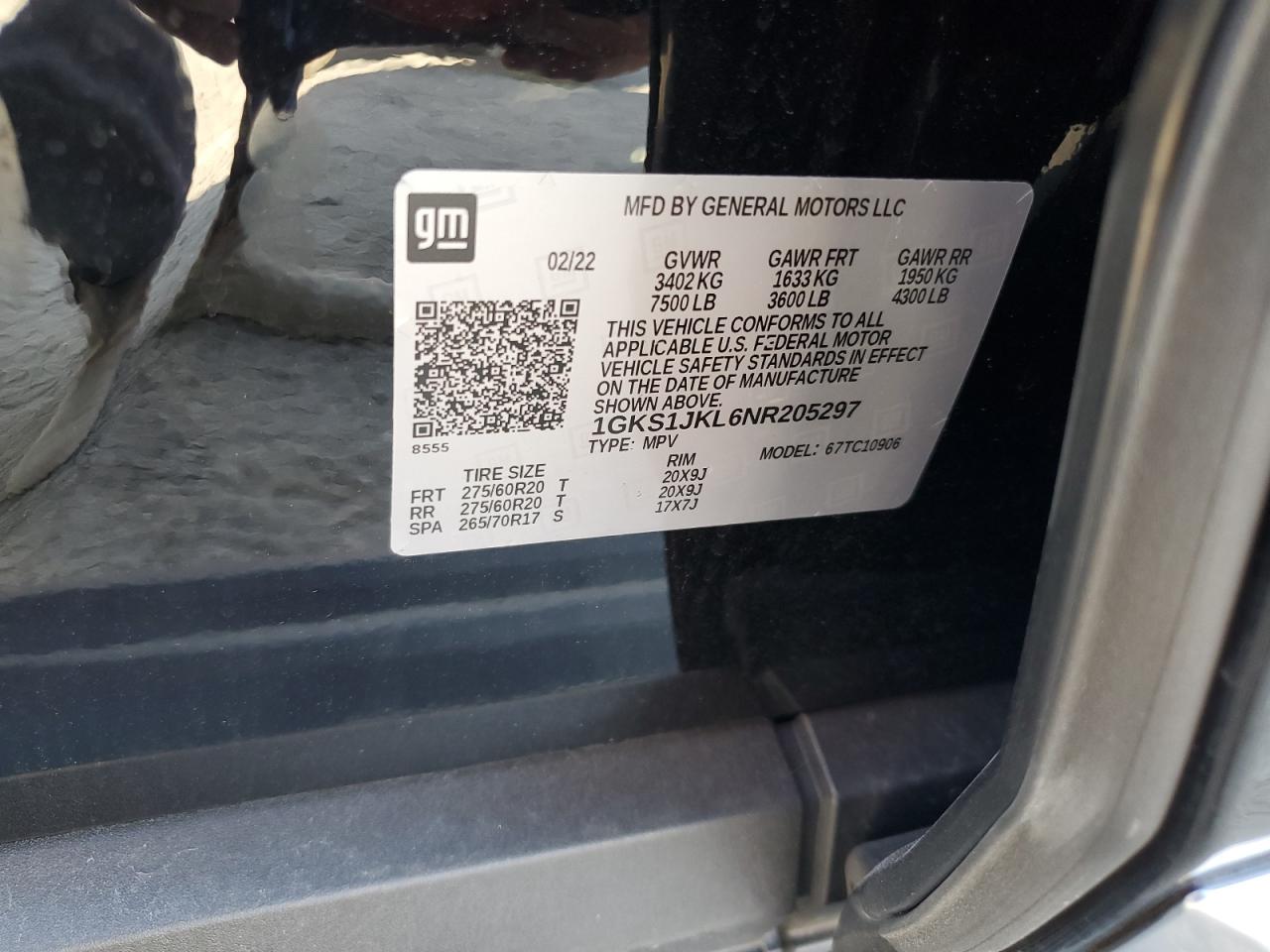 2022 GMC Yukon Xl Denali VIN: 1GKS1JKL6NR205297 Lot: 86250975