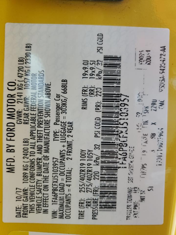 2018 Ford Mustang Gt VIN: 1FA6P8CFXJ5103957 Lot: 82718215