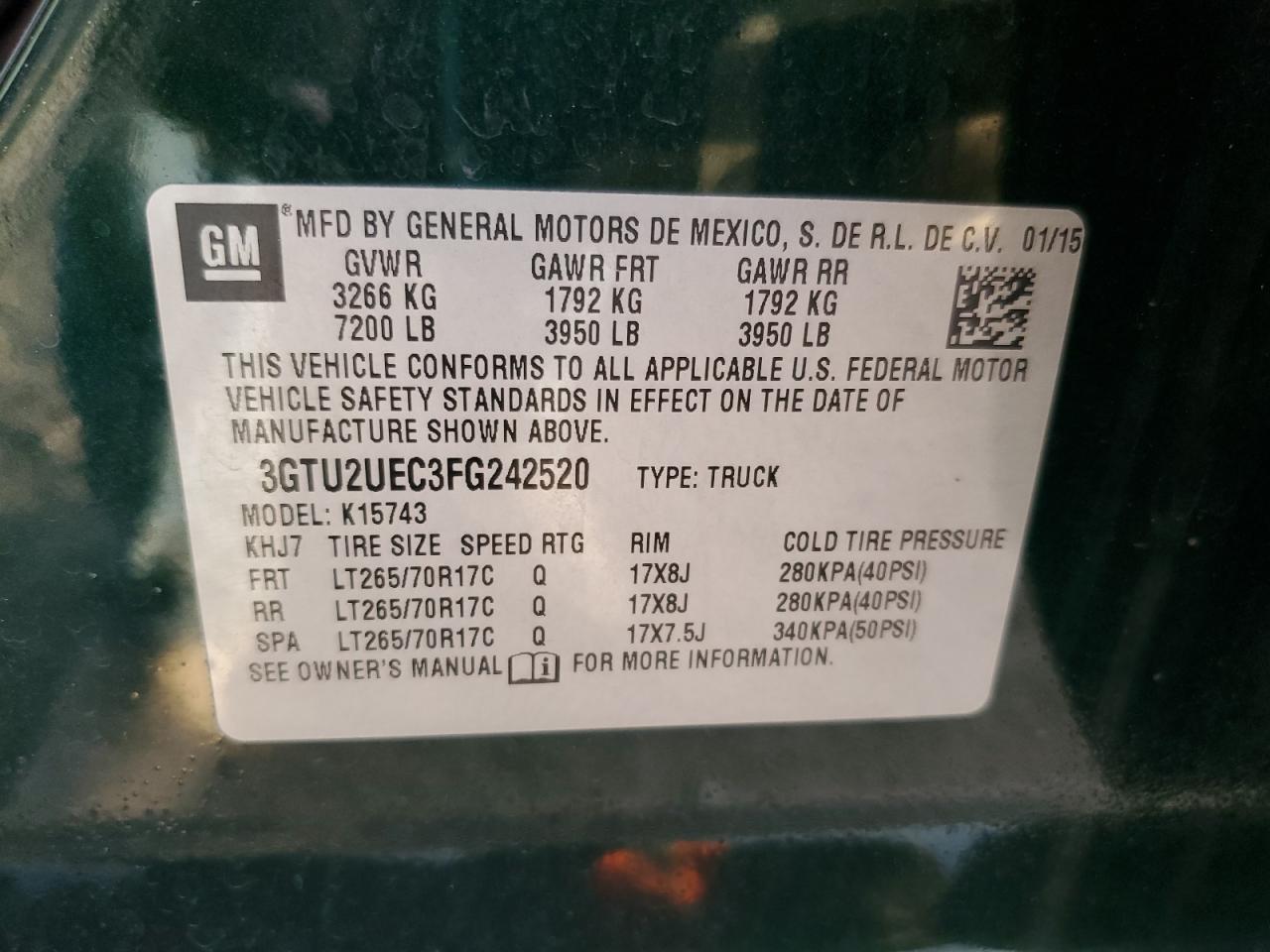 2015 GMC Sierra K1500 Sle VIN: 3GTU2UEC3FG242520 Lot: 82749365