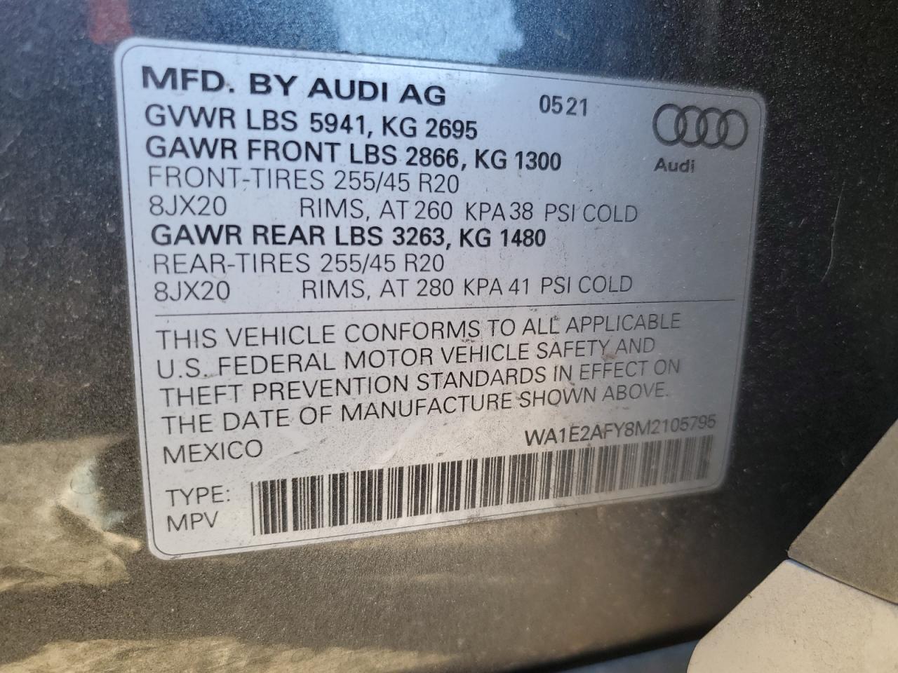 2021 Audi Q5 E Premium Plus VIN: WA1E2AFY8M2105795 Lot: 86060895