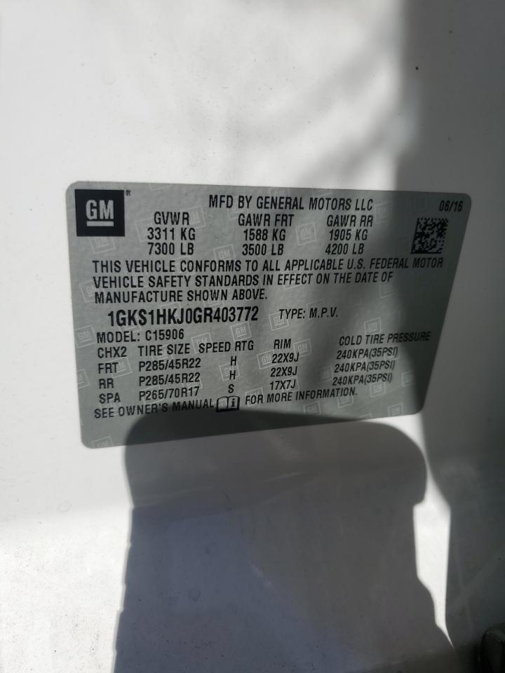 2016 GMC Yukon Xl Denali VIN: 1GKS1HKJ0GR403772 Lot: 85176735