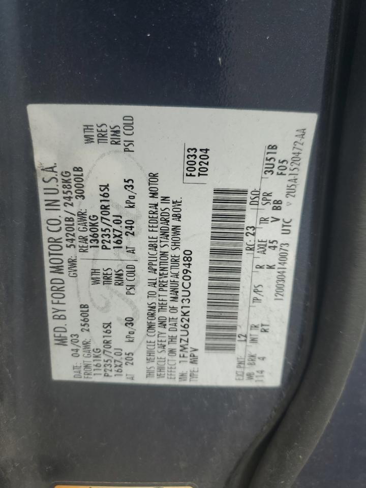 2003 Ford Explorer Xls VIN: 1FMZU62K13UC09480 Lot: 85362805