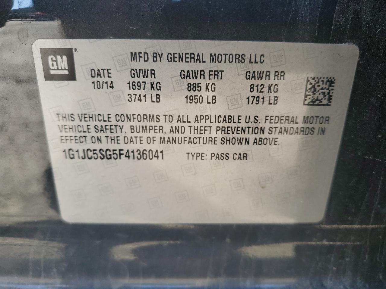 2015 Chevrolet Sonic Lt VIN: 1G1JC5SG5F4136041 Lot: 85917045