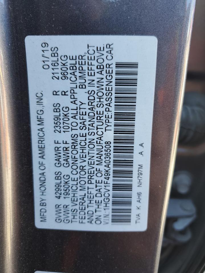 2019 Honda Accord Ex VIN: 1HGCV1F49KA036508 Lot: 84857715