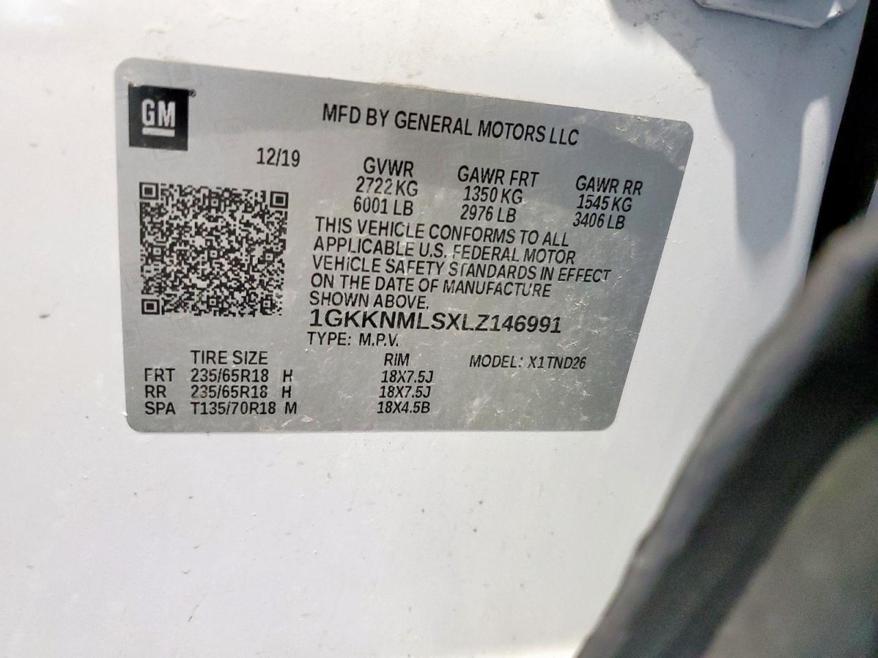 2020 GMC Acadia Slt VIN: 1GKKNMLSXLZ146991 Lot: 86163055