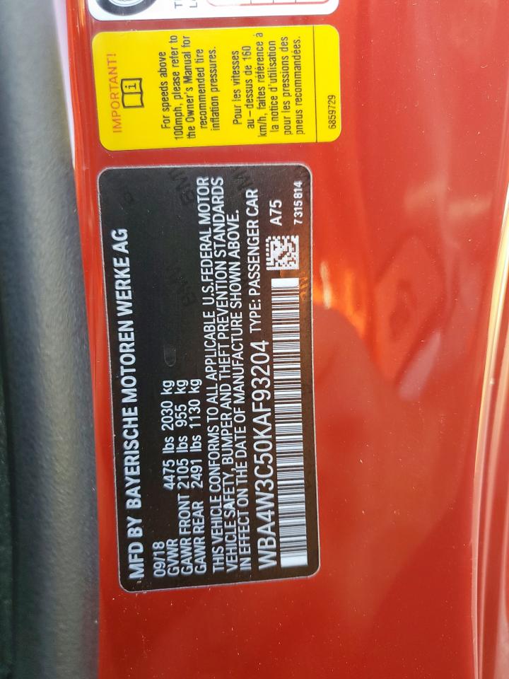 2019 BMW 430I VIN: WBA4W3C50KAF93204 Lot: 85086805