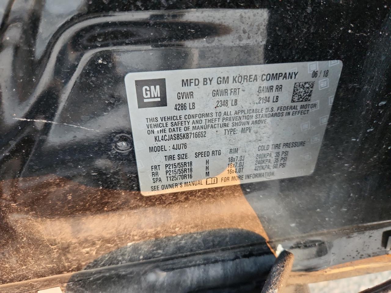 2019 Buick Encore Preferred VIN: KL4CJASB5KB716652 Lot: 86153965