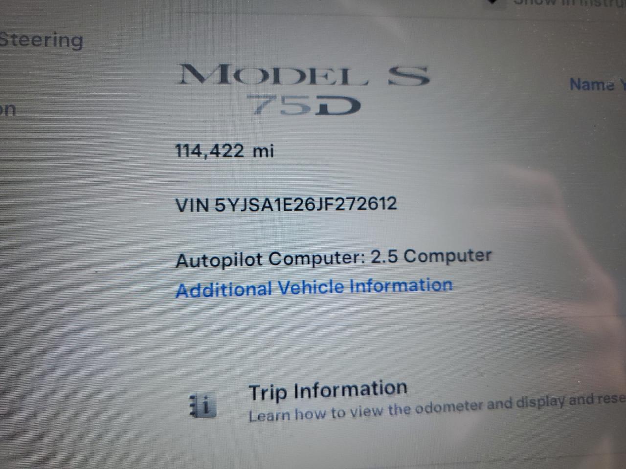 2018 Tesla Model S VIN: 5YJSA1E26JF272612 Lot: 86531985