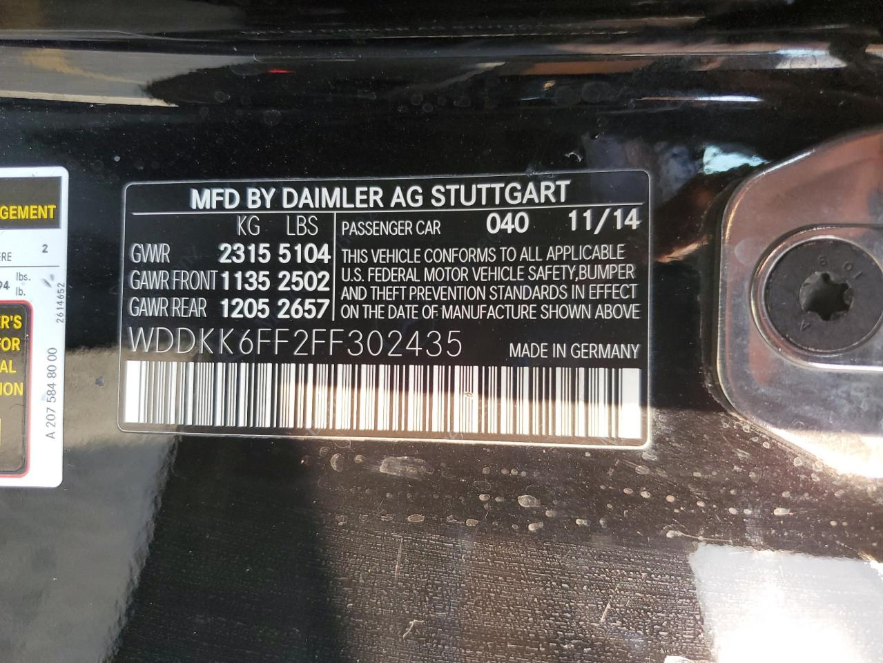 2015 Mercedes-Benz E 400 VIN: WDDKK6FF2FF302435 Lot: 86240275