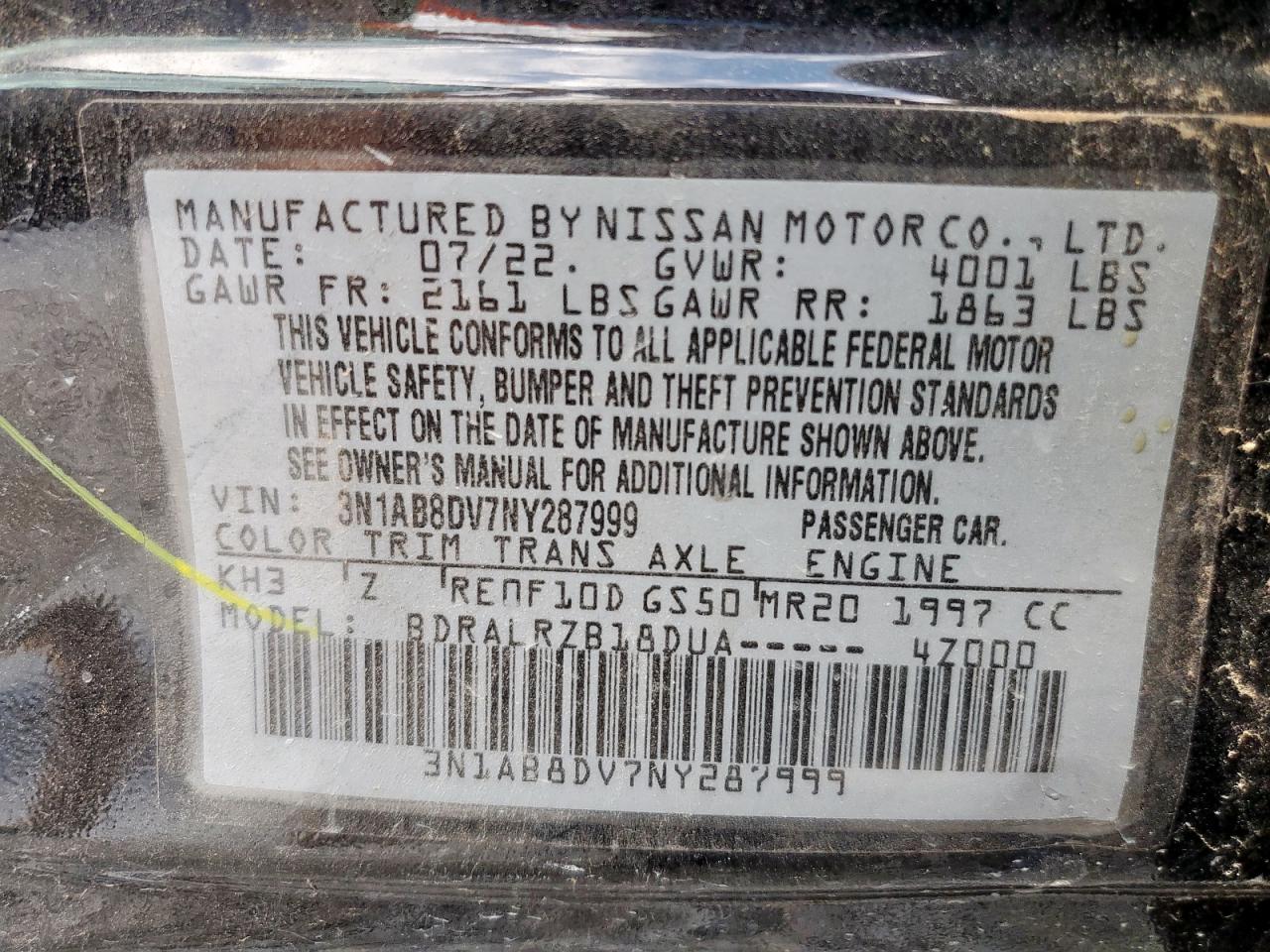 2022 Nissan Sentra Sr VIN: 3N1AB8DV7NY287999 Lot: 84945985