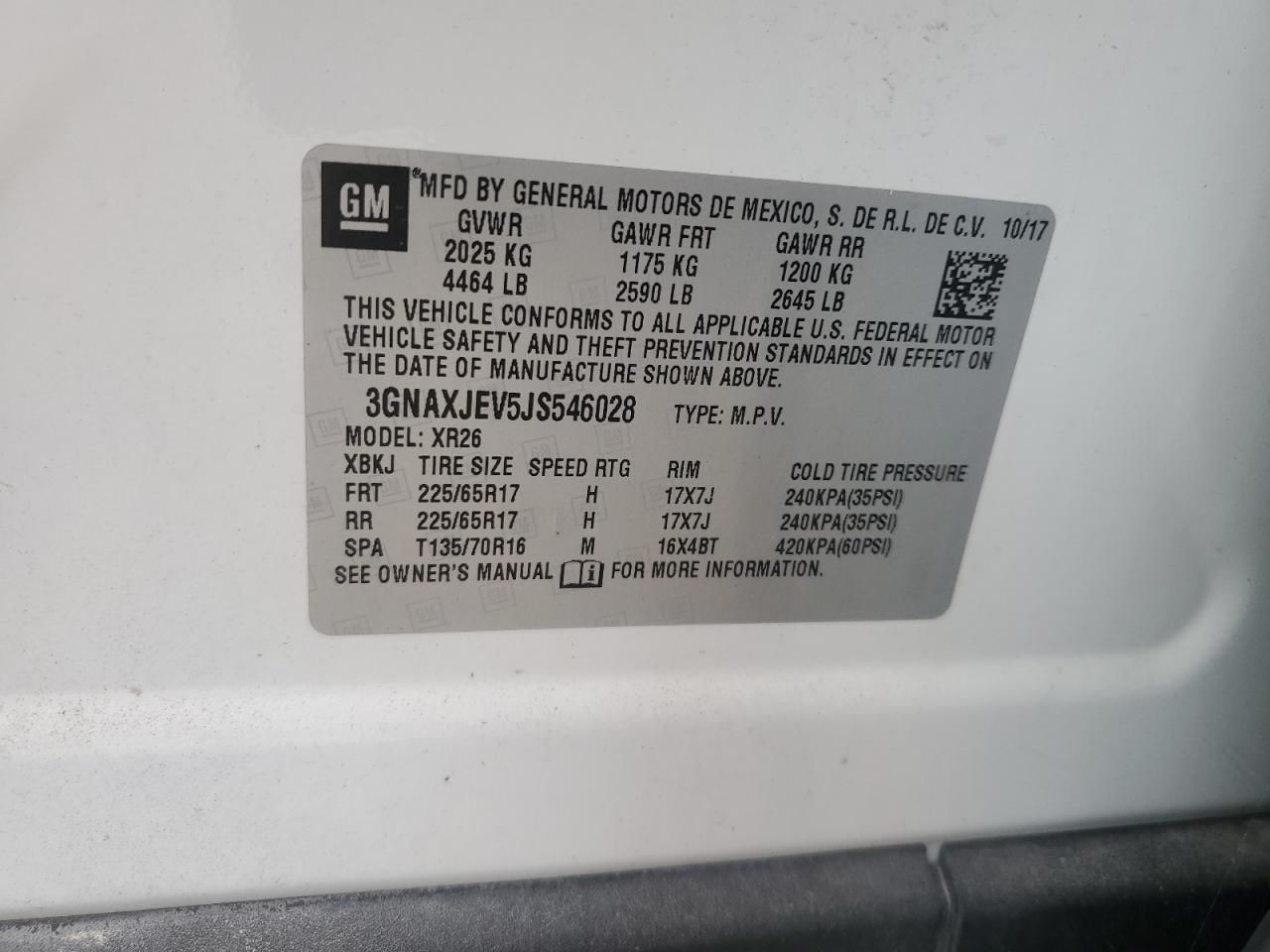 2018 Chevrolet Equinox Lt VIN: 3GNAXJEV5JS546028 Lot: 84892665