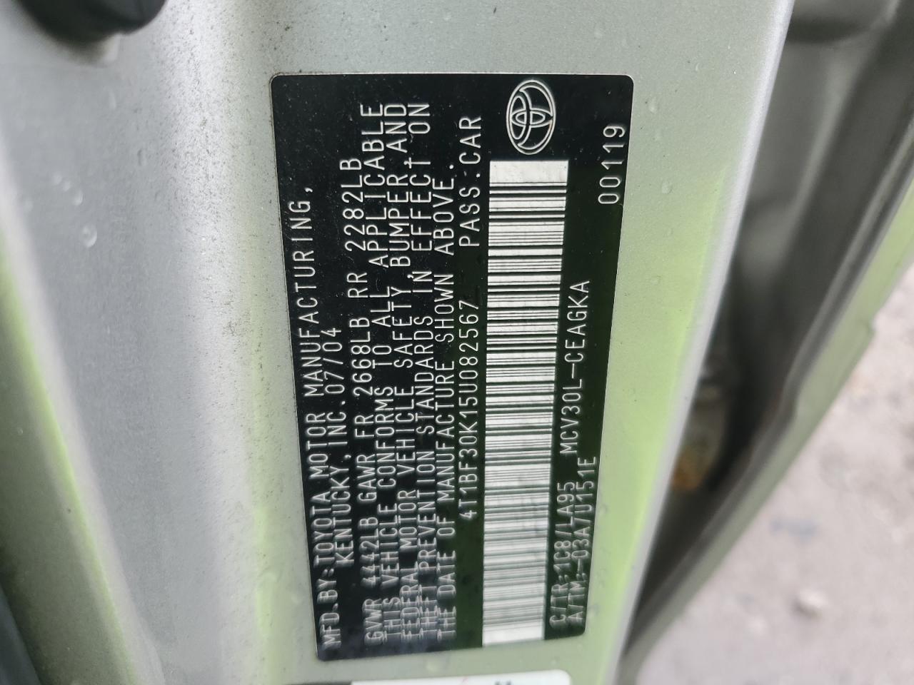 2005 Toyota Camry Le VIN: 4T1BF30K15U082567 Lot: 85659335