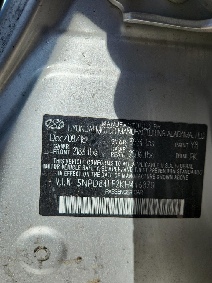 2019 Hyundai Elantra Sel VIN: 5NPD84LF2KH446870 Lot: 90880045