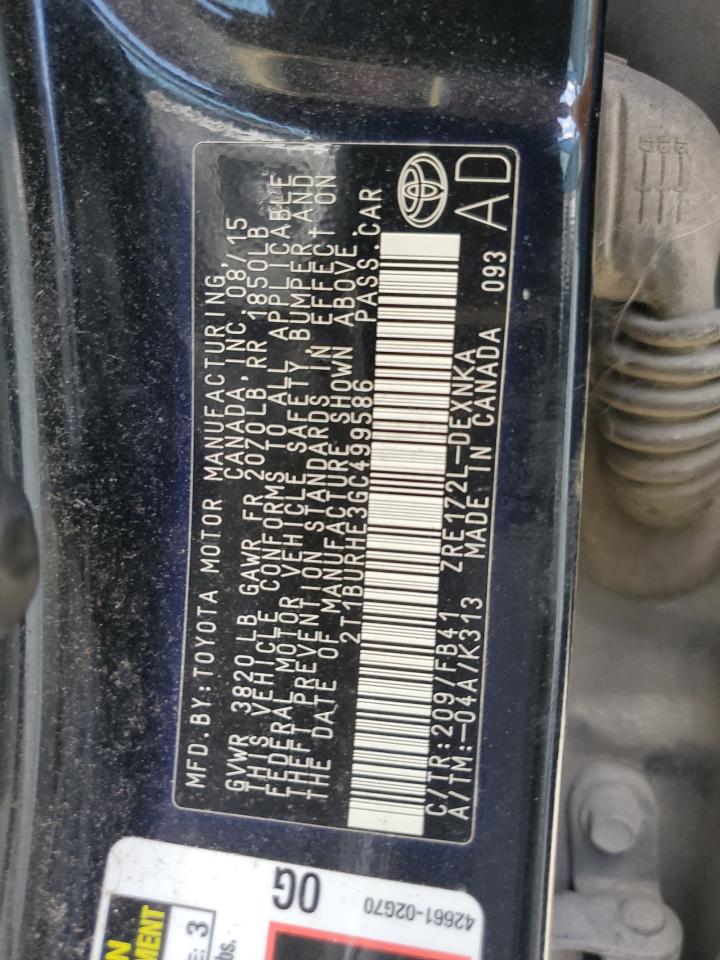 2016 Toyota Corolla L VIN: 2T1BURHE3GC499586 Lot: 82250215