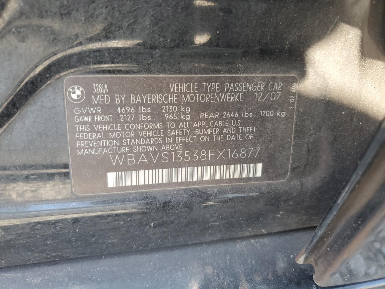 2008 BMW 328 It VIN: WBAVS13538FX16877 Lot: 84868415