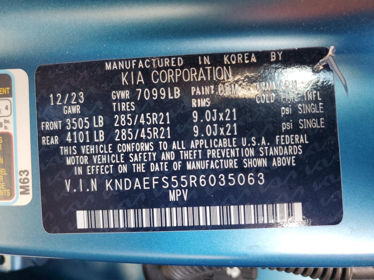 2024 Kia Ev9 Gt Line VIN: KNDAEFS55R6035063 Lot: 89494235