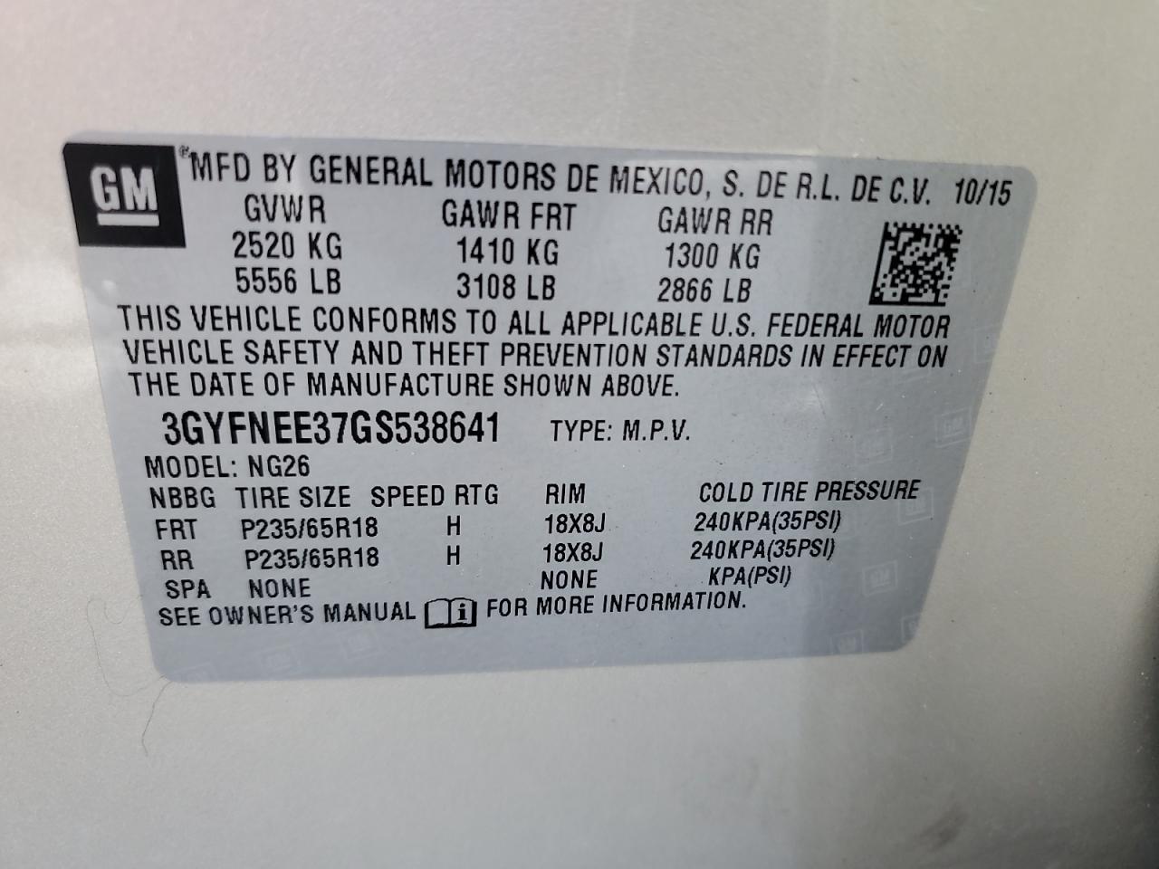 2016 Cadillac Srx Luxury Collection VIN: 3GYFNEE37GS538641 Lot: 85157615