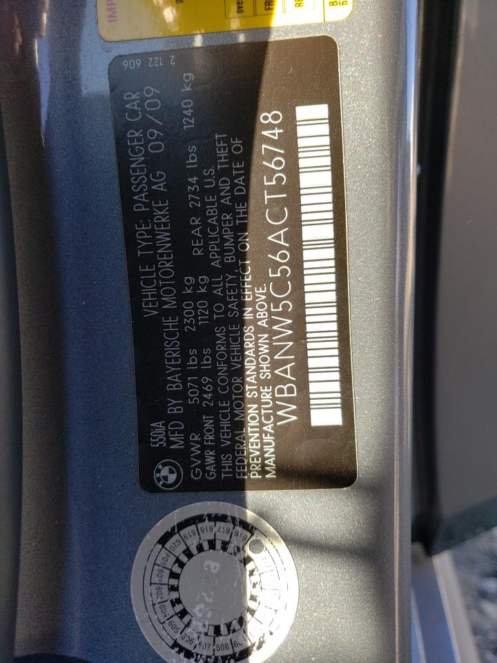 2010 BMW 550 I VIN: WBANW5C56ACT56748 Lot: 85946685