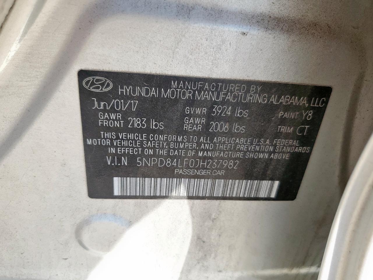 2018 Hyundai Elantra Sel VIN: 5NPD84LF0JH237982 Lot: 85719095