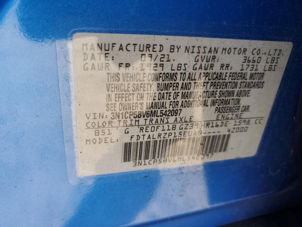 2021 Nissan Kicks VIN: 3N1CP5BV6ML542097 Lot: 85584545