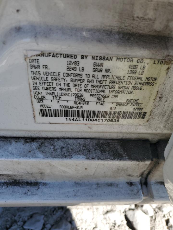 2004 Nissan Altima Base VIN: 1N4AL11D84C170636 Lot: 86786425