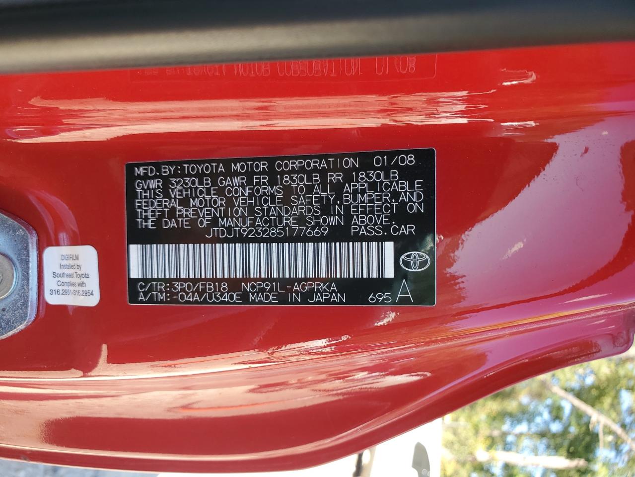 2008 Toyota Yaris VIN: JTDJT923285177669 Lot: 86220915