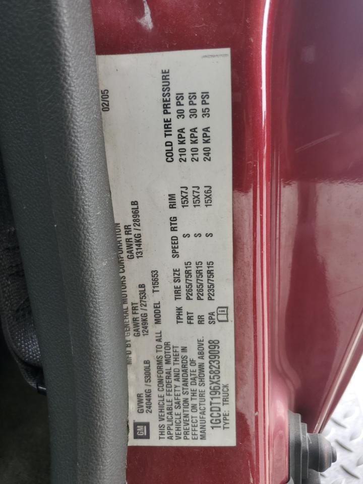 2005 Chevrolet Colorado VIN: 1GCDT196X58239098 Lot: 85568945