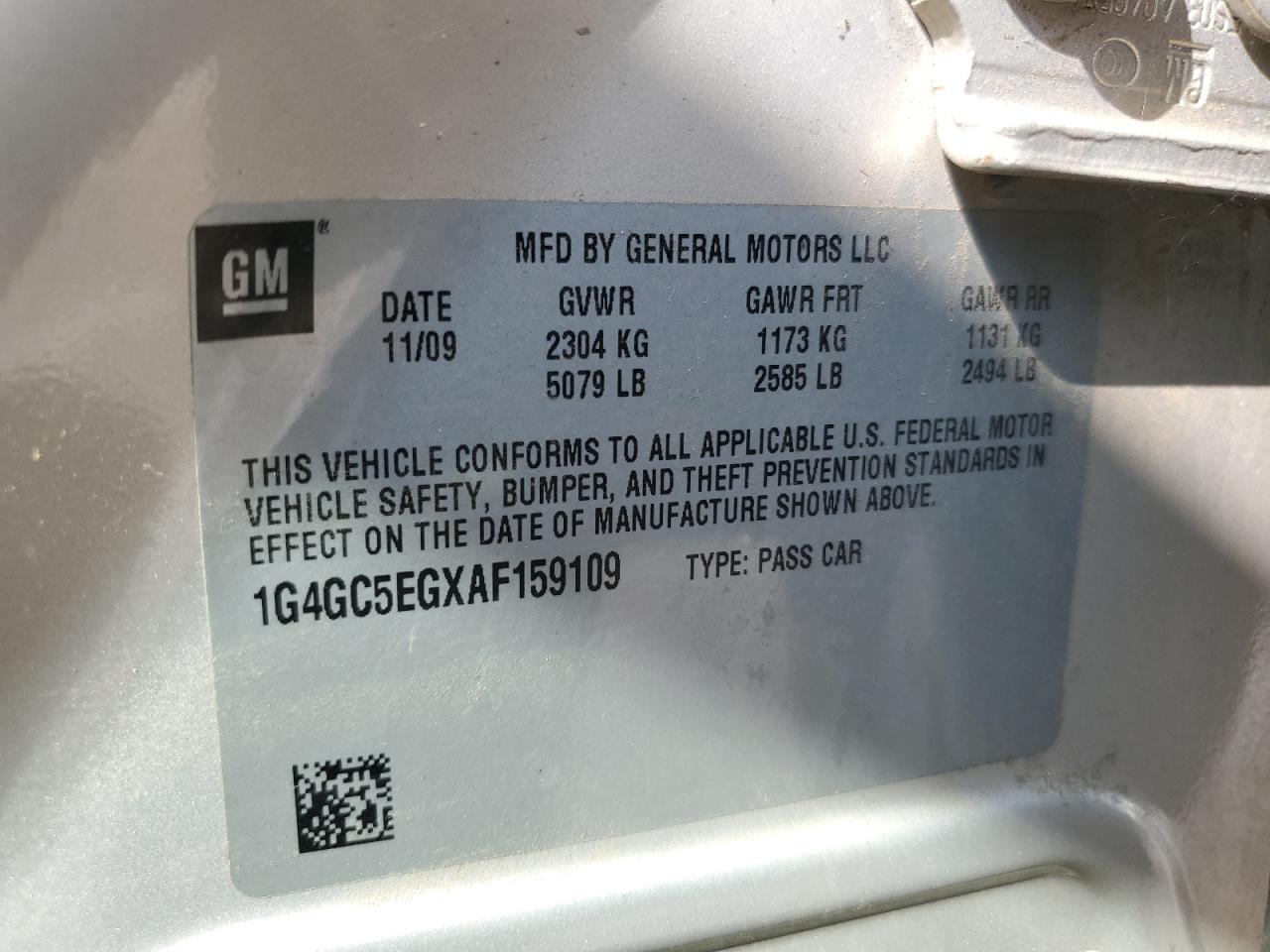 2010 Buick Lacrosse Cxl VIN: 1G4GC5EGXAF159109 Lot: 85344105