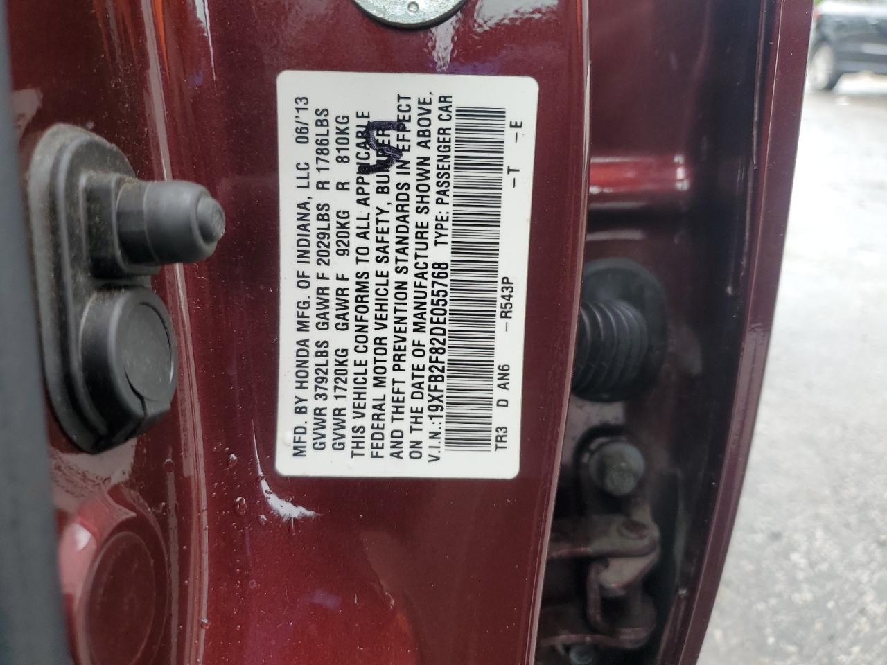 2013 Honda Civic Ex VIN: 19XFB2F82DE055768 Lot: 85568365