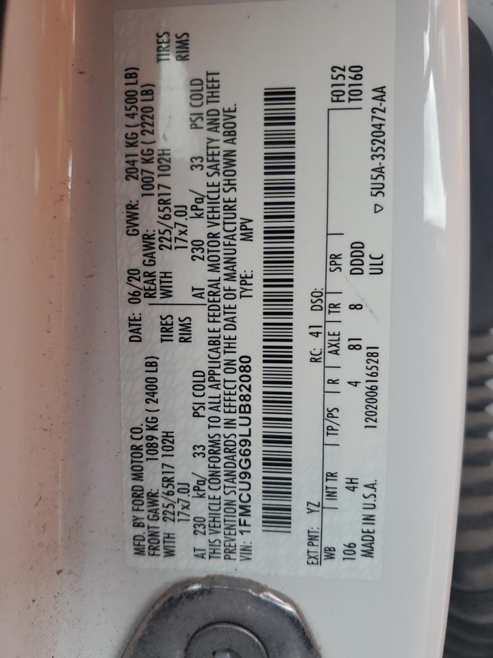 2020 Ford Escape Se VIN: 1FMCU9G69LUB82080 Lot: 90209425