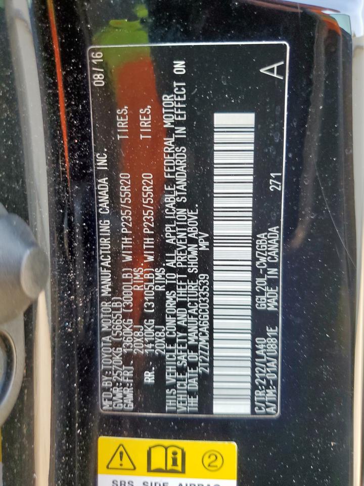 2016 Lexus Rx 350 VIN: 2T2ZZMCA6GC033539 Lot: 86501925