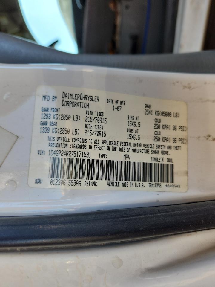 2007 Dodge Grand Caravan Se VIN: 1D4GP24R27B171591 Lot: 89897005