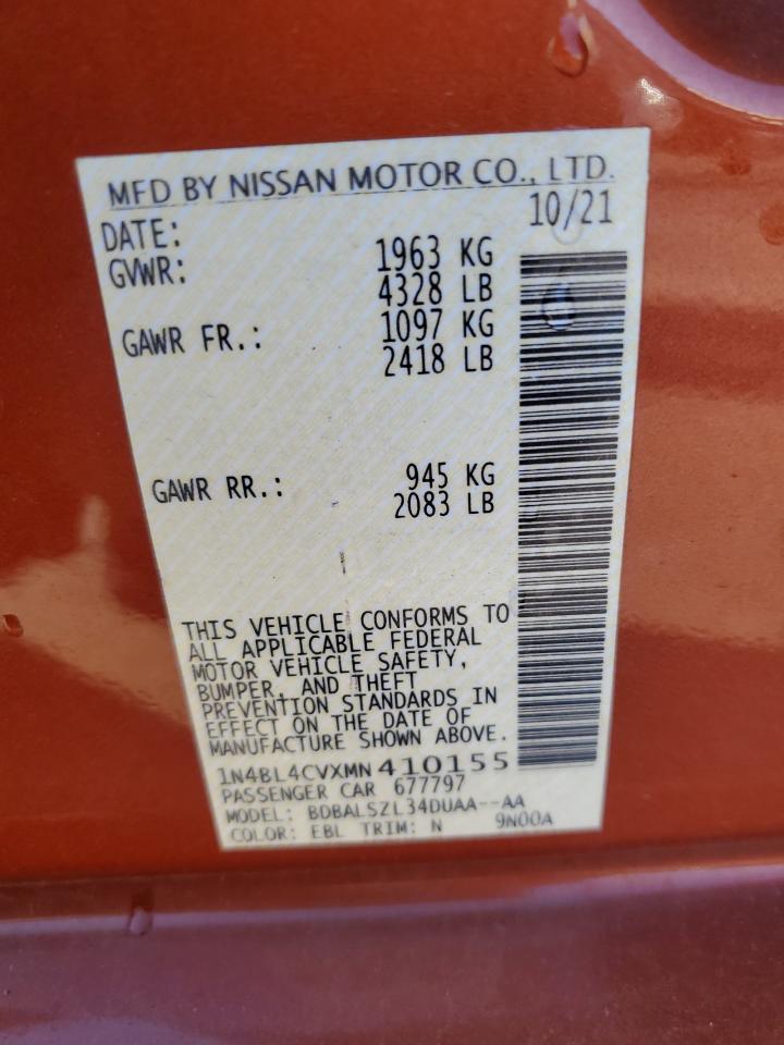 2021 Nissan Altima Sr VIN: 1N4BL4CVXMN410155 Lot: 82359015