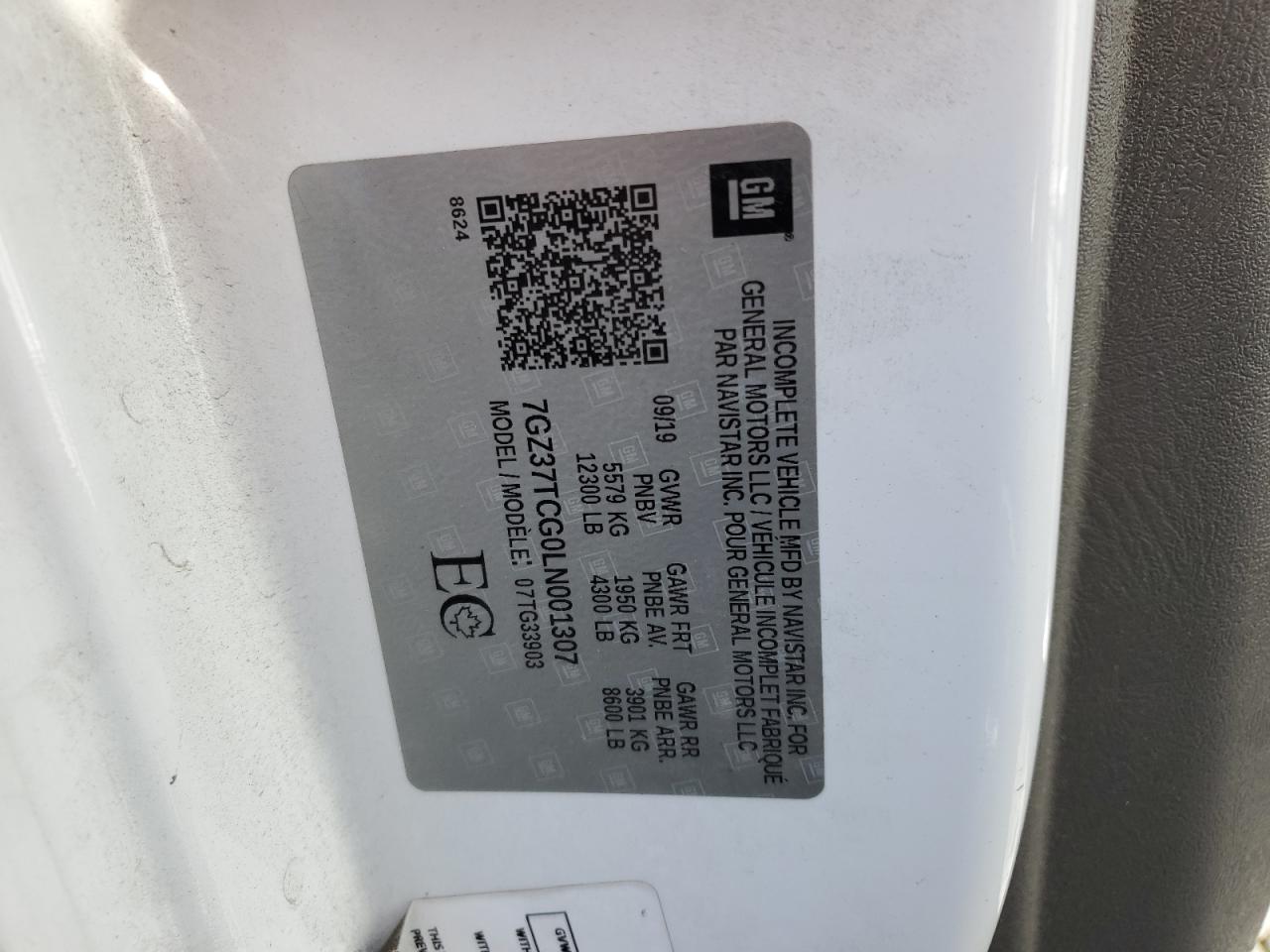 2020 GMC Savana Cutaway G3500 VIN: 7GZ37TCG0LN001307 Lot: 94916205