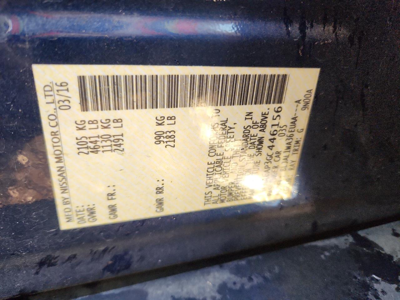 2016 Nissan Maxima 3.5S VIN: 1N4AA6AP3GC446156 Lot: 90882975